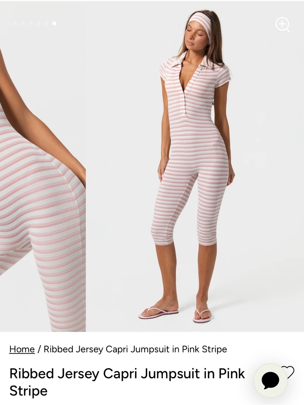 Ribbed Jersey Capri Jumpsuit in Pink Stripe